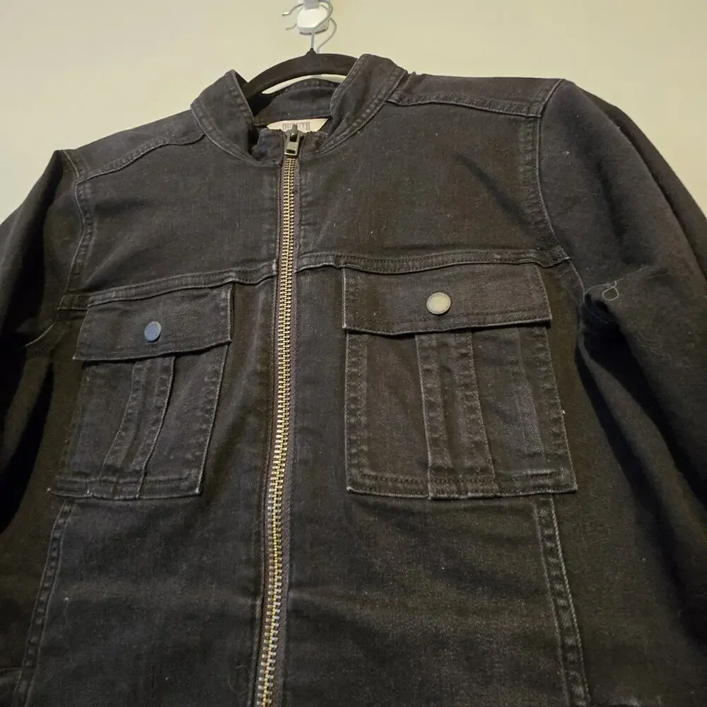 Duluth‎ Trading Daily Denim Moto Jacket Womens MED Black Full Zip Pockets Biker